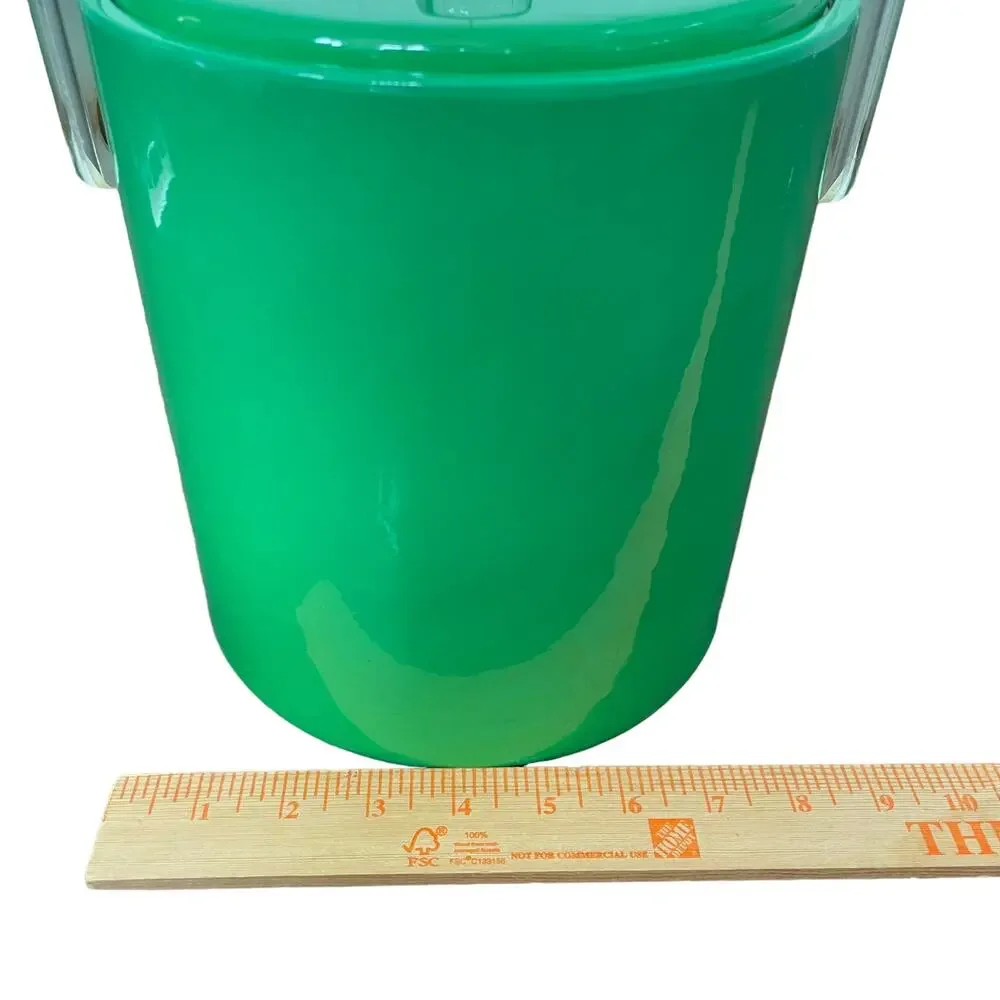 Mid Century Ice Bucket Lucite Handle & Knob Green Padded Vinyl Vintage FLAW
